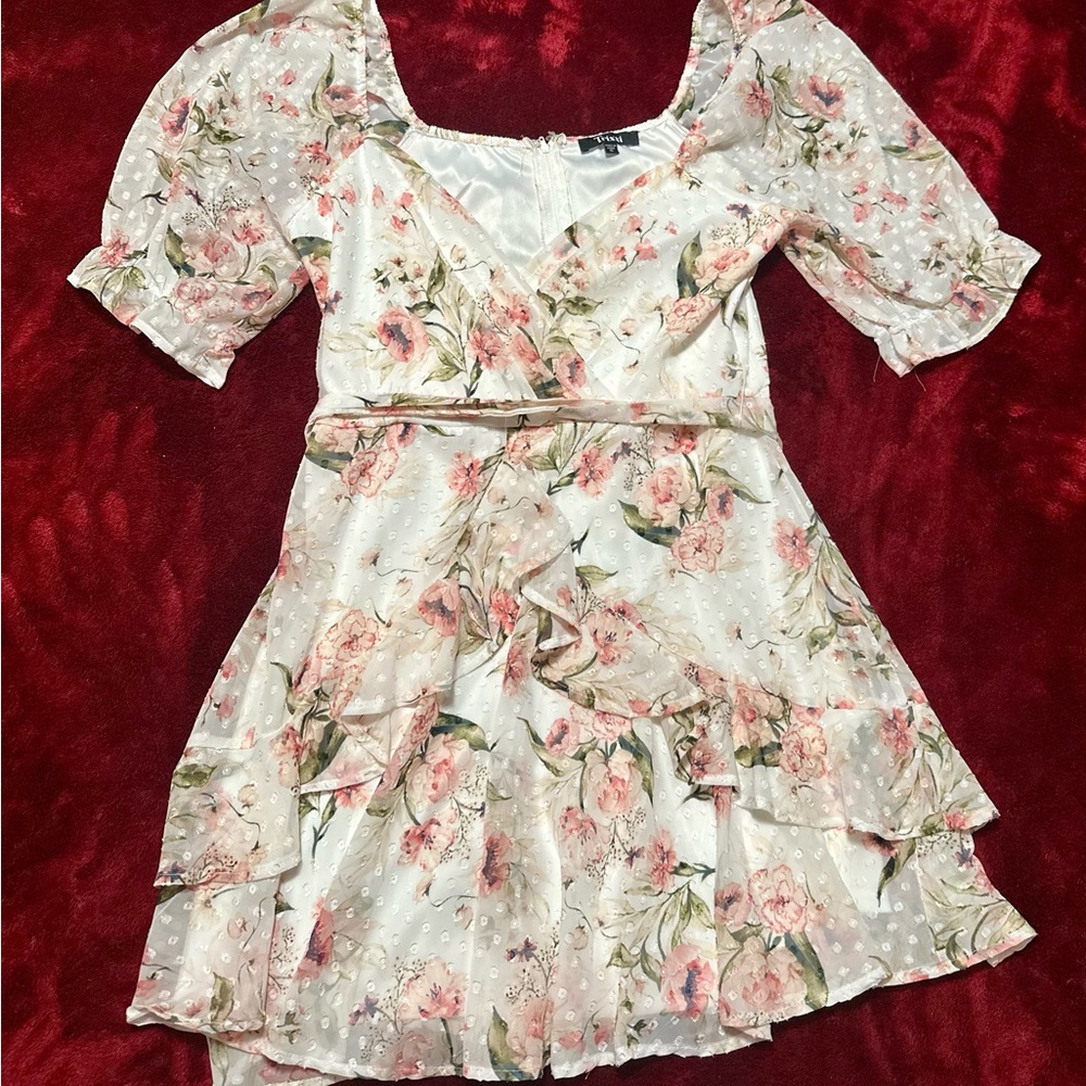Trixxi Floral Mini Dress with Pink and Green Accents